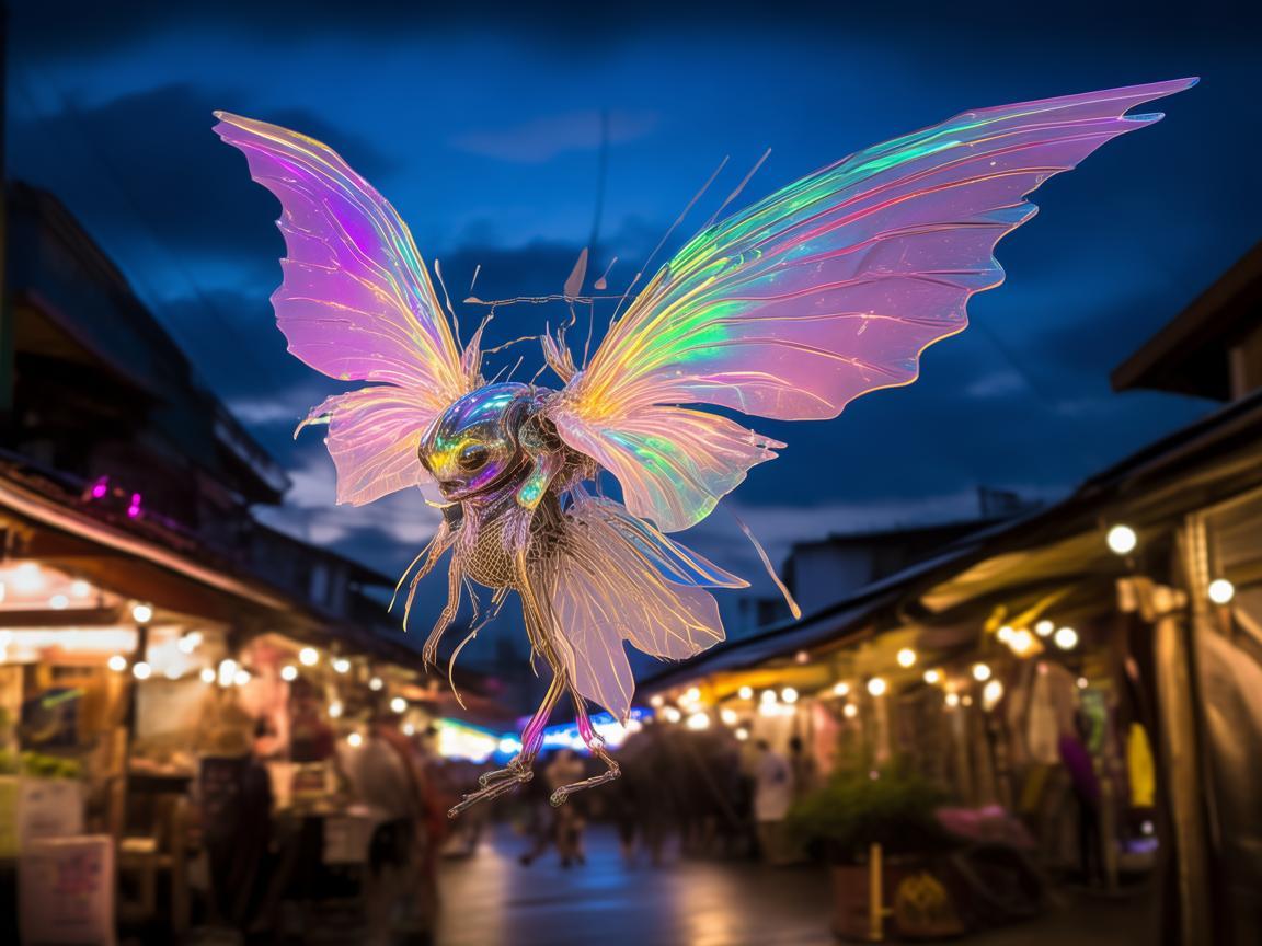 夜市上空的无人机电力精灵 夜市上空的无人机电力精灵