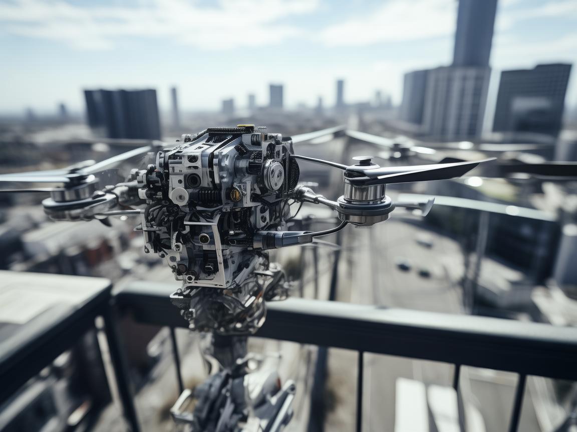 阳台栏杆上的无人机电动机组，别样的空中视角