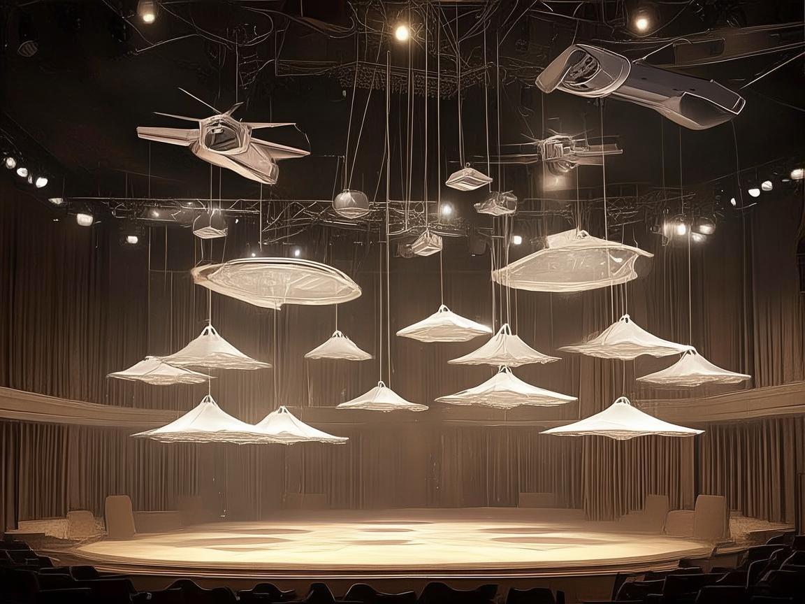 无人机电动机组助力礼堂主席台布置