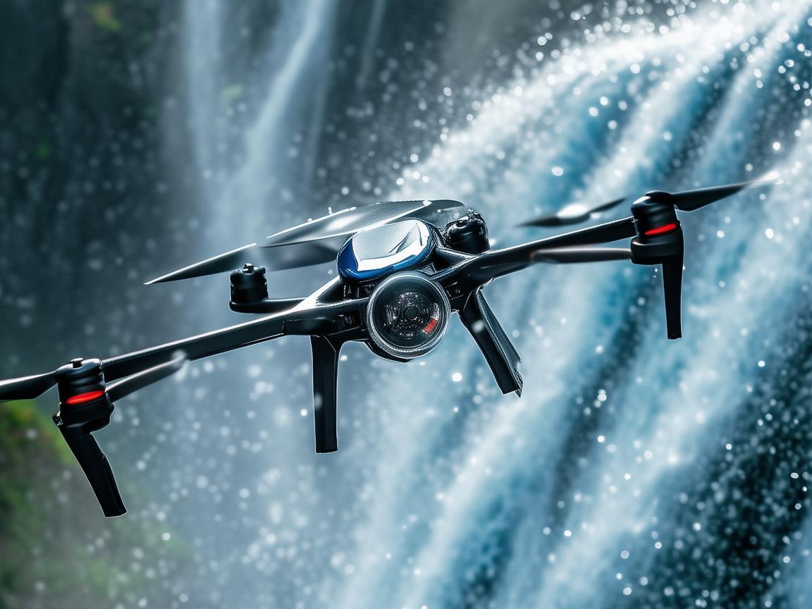 穿越瀑布的无人机电动机组